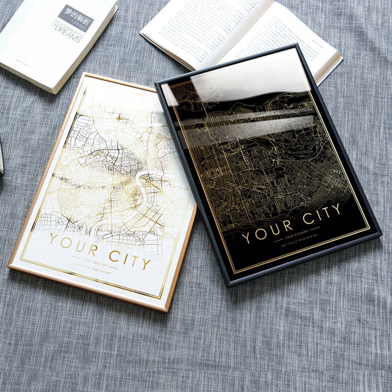personalized artwork map gift for wedding couple Real gold foil print of Azerbaijan wall art decor framed poster BAKU city map print