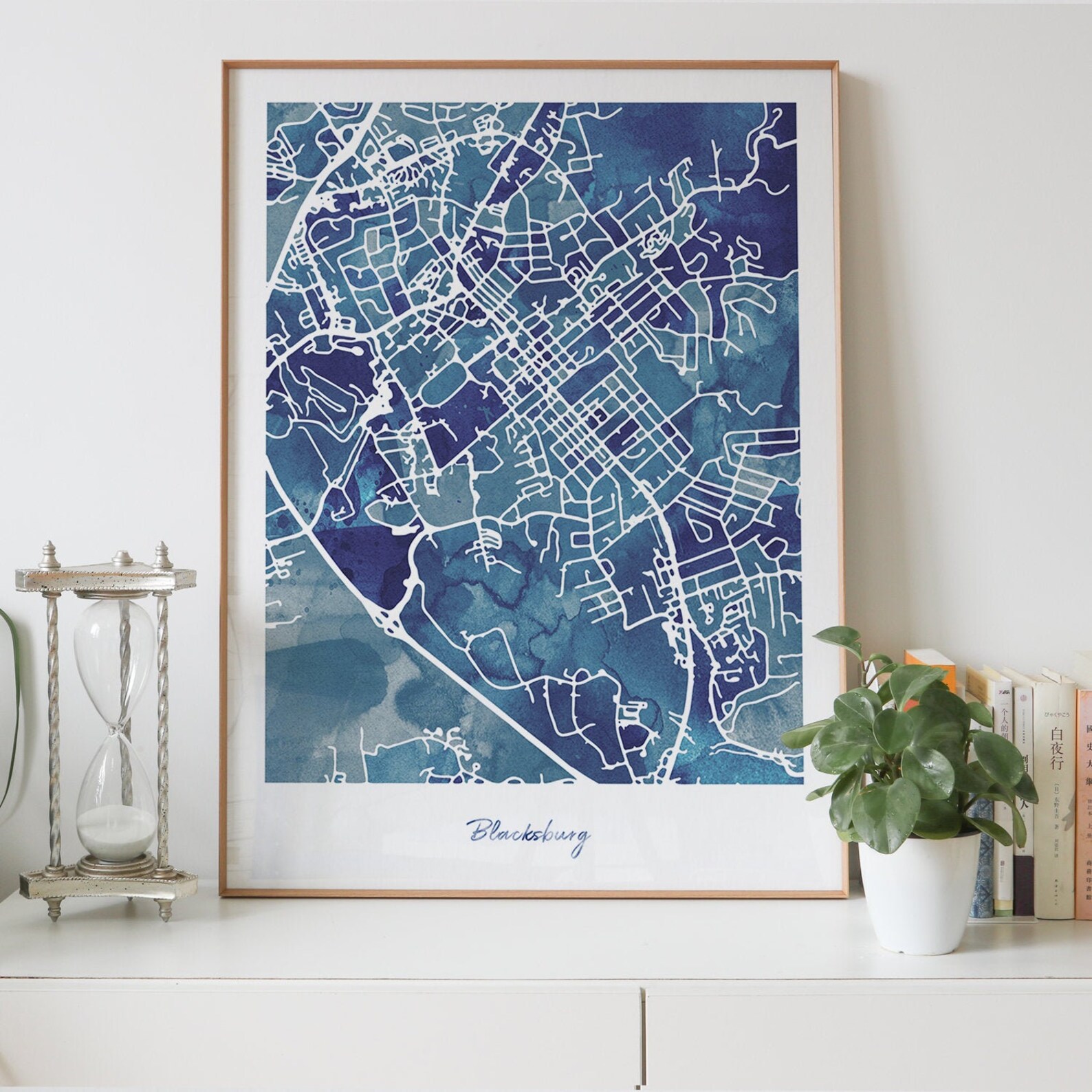 Blacksburg City Map Print Watercolor Painting Print of Etsy