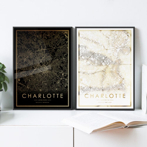 Charlotte Map Print Charlotte North Carolina Modern Etsy