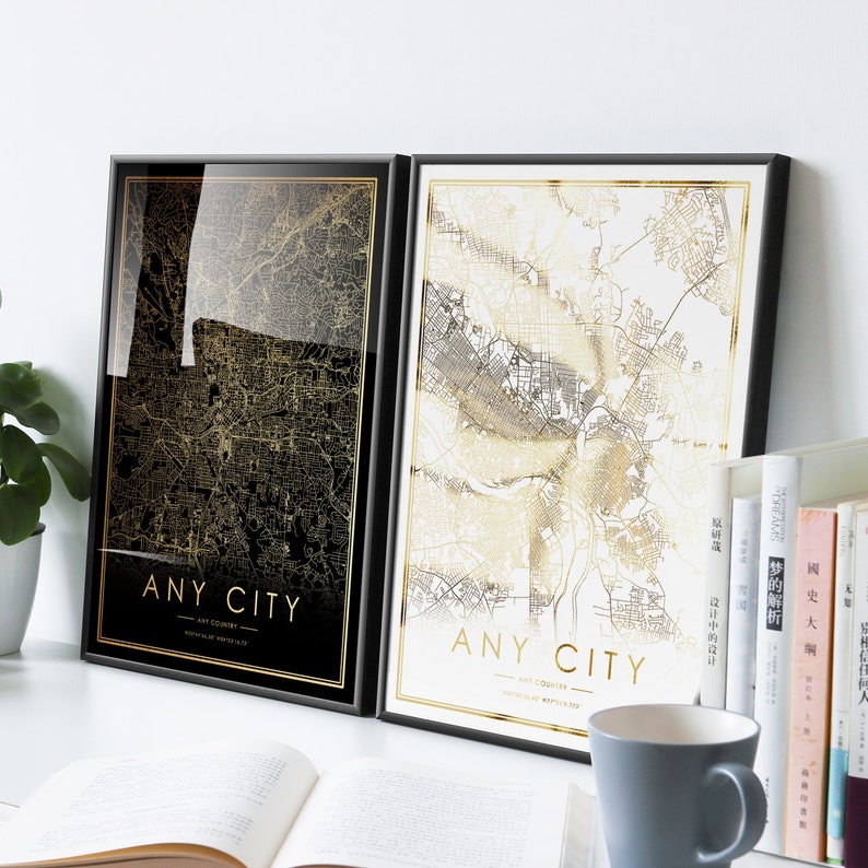 ITHACA city map print Real gold foil print of New York NY USA wall art decor framed poster personalized artwork map gifts for anniversary