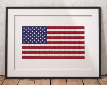 May include: A framed print of the American flag, with a white background and a black frame.