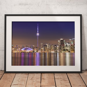 Toronto, Canadá, impresión digital, arte de pared, decoración de pared, foto del paisaje, horizonte, urbano, torre CN, Scotiabank Arena, lago Ontario
