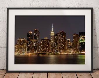 New York Druck, Empire State Building Print, New York Skyline Druck, Stadtfoto, Schöne Kunst, Manhattan, New York City, Nacht foto