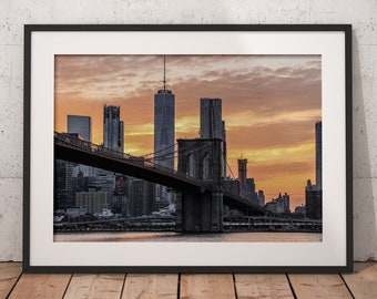 New York Print, New York City Print, Manhattan Print, Brooklyn Bridge, Brooklyn Bridge Print, Brooklyn Bridge, Urban Photography, Sunset