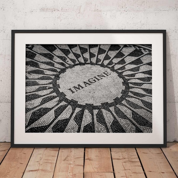 Imagine Print, John Lennon, The Beatles, Strawberry Fields, Central Park, New York, Black and White, Fine Art