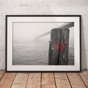 Brooklyn Bridge, Heart, Black and White, New York, New York City, Brooklyn, Wall Art, Wall Decor, Fine Art, Photography