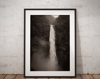 Waterfall Print, Waterfall Photo, Black and White, Hawaii Print, Jungle Print, Water, Nature Print, Landscape Photo, Tropical Print