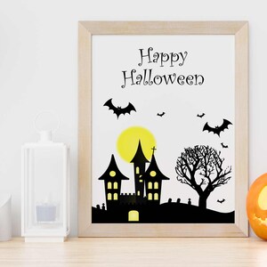 Halloween Print, Halloween Decor, October Print, Scary Print, Bat Print, Cemetery Print, Halloween illustration, Haunted House Print, Spooky