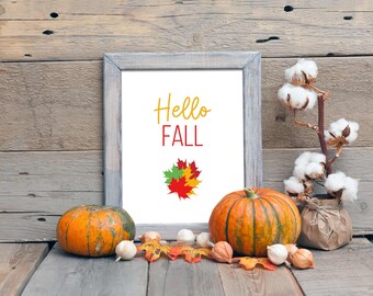 Hello Fall Print, Hello Fall Art, Hello Fall Wall Décor, Hello Fall Illustration, Autumn Décor, Autumn Wall Art, Fall Décor, Fall Wall Art