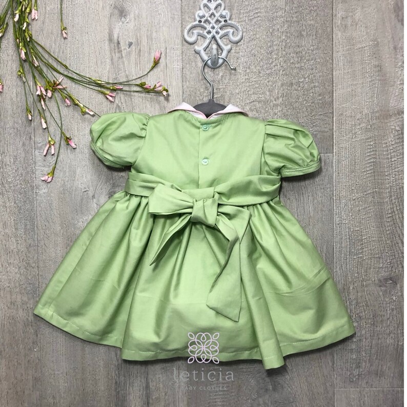 Joy Green and Red Handsmocked Bishop Girl Dress
