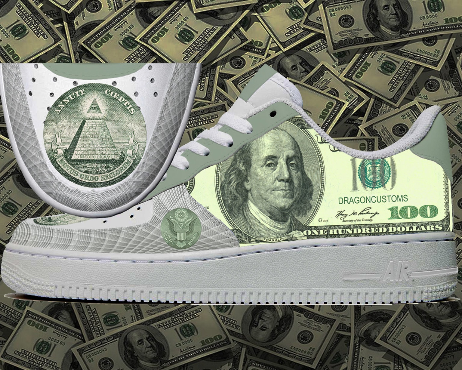 100 Dollar Bill Custom Nike Air Force 1 Sneakers | Etsy Singapore