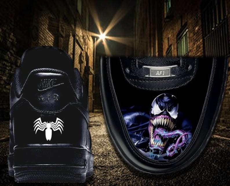 Custom Nike Air Force One AF1 VENOM Black Leather Sneakers Etsy
