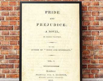 Impresión de Orgullo y prejuicio / Póster de Jane Austen / Regalo literario / Libro clásico