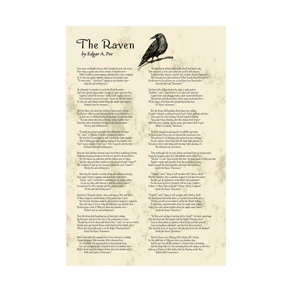 The Raven Poem | Edgar A. Poe  | Unabridged  | Literary Gift | Fine Arts Print