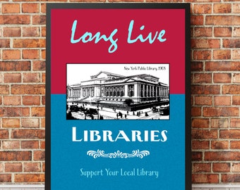 Póster de biblioteca, Biblioteca pública de Nueva York, Love Libraries, Pósteres de libros, Amantes de los libros, Libros clásicos, Pósteres literarios, Regalos literarios