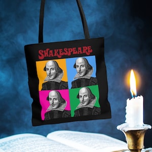 Shakespeare Pop Art Tote Bag, William Shakespeare Tote Book bag, Literary Gifts, Booklovers, Classic Books, Book Gifts