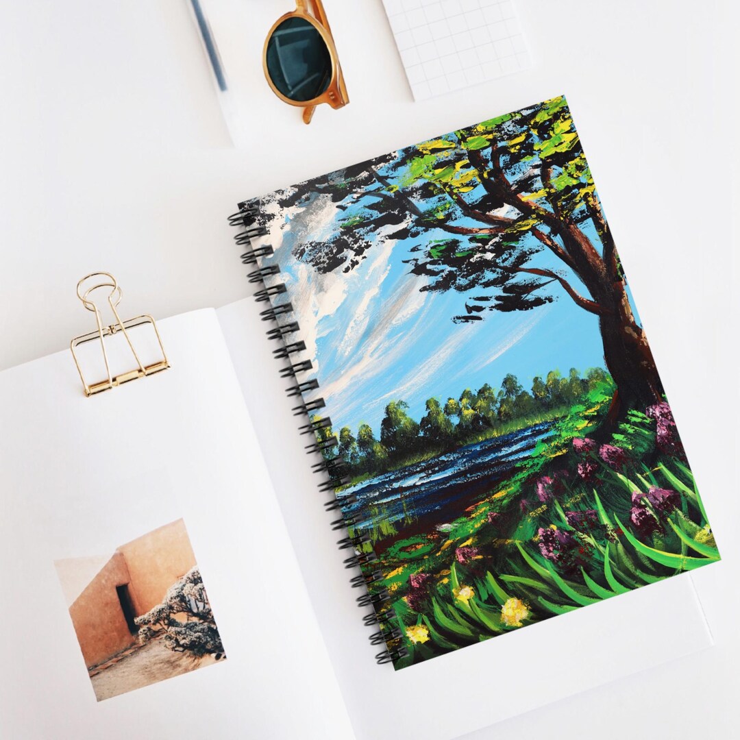 Gentle Breeze Lakeside Tree Painting Spiral Notebook | Ruled Line - Etsy