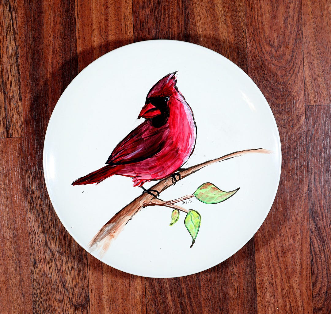 Cardinal Decorative Ceramic Plate Hand Painted Acrylic 11 Inch Diameter ...