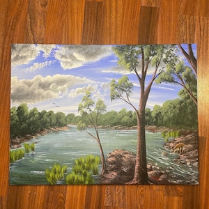 River walk (18x24in acrylic paint on canvas)