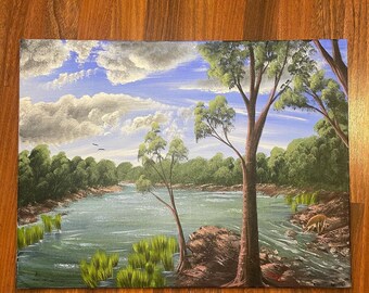 River walk (18x24in acrylic paint on canvas)