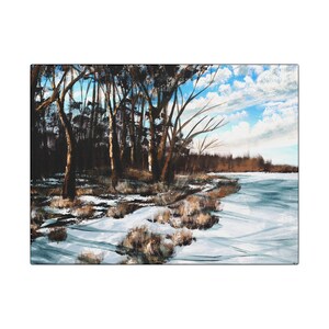 frozen lake, Canvas Prints, winter landscape painting, Wall Art Decor, Home Decor, Gift for Art Lover, Nature Scene, Landscape Design