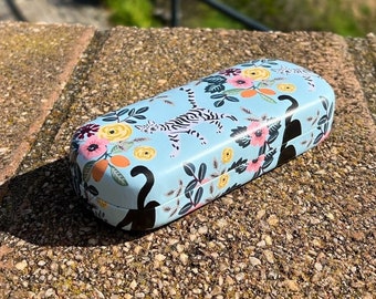 Glasses Case - Puss in Blooms Hard Case | Gift for cat lovers hard glasses case for mom gift cat dad gift unique gift for boyfriend