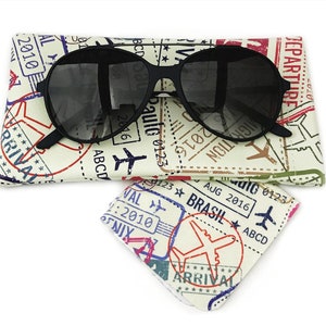 Passport Stamps designed glasses and sunglasses case | Gift for travelling sisters gift designer soft glasses case sunglasses cover for dad image 4