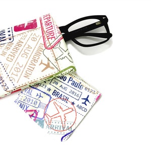 Passport Stamps designed glasses and sunglasses case | Gift for travelling sisters gift designer soft glasses case sunglasses cover for dad image 1
