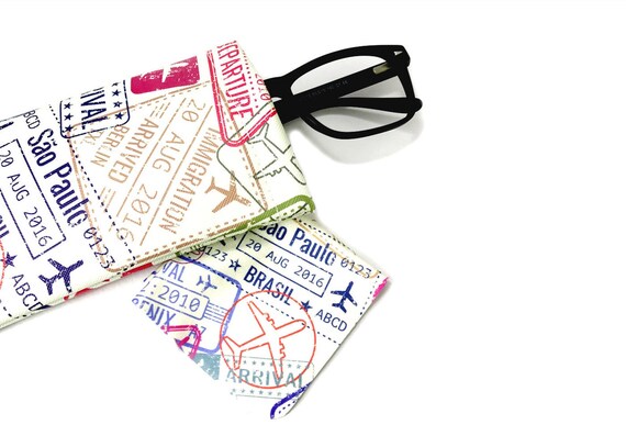 Passport Stamps designed glasses and sunglasses case | Gift for travelling sisters gift designer soft glasses case sunglasses cover for dad