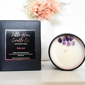 Aromatherapy Candle - Relax | Amethyst stone candle relax candle for sister friendship day gift unique gift for sister natural soy candle