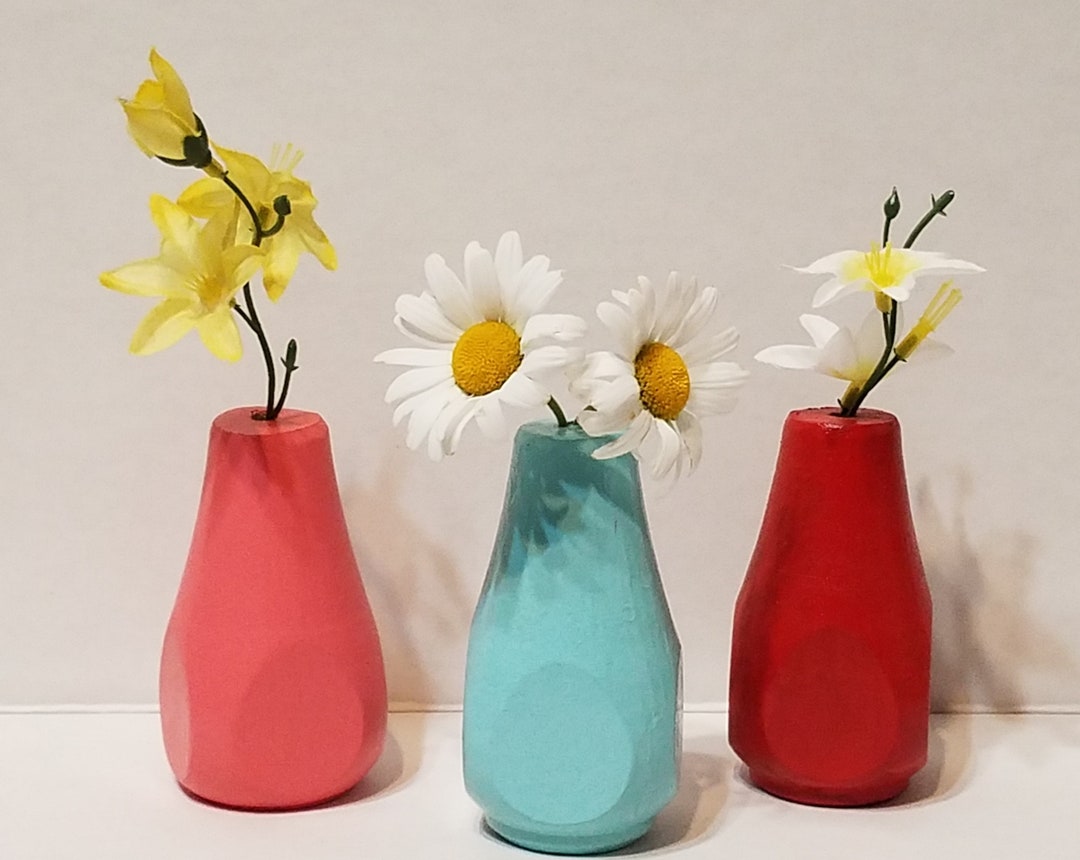 All 3 Small Wood Vases/ Recycled and Re Purposed From Vintage Etsy