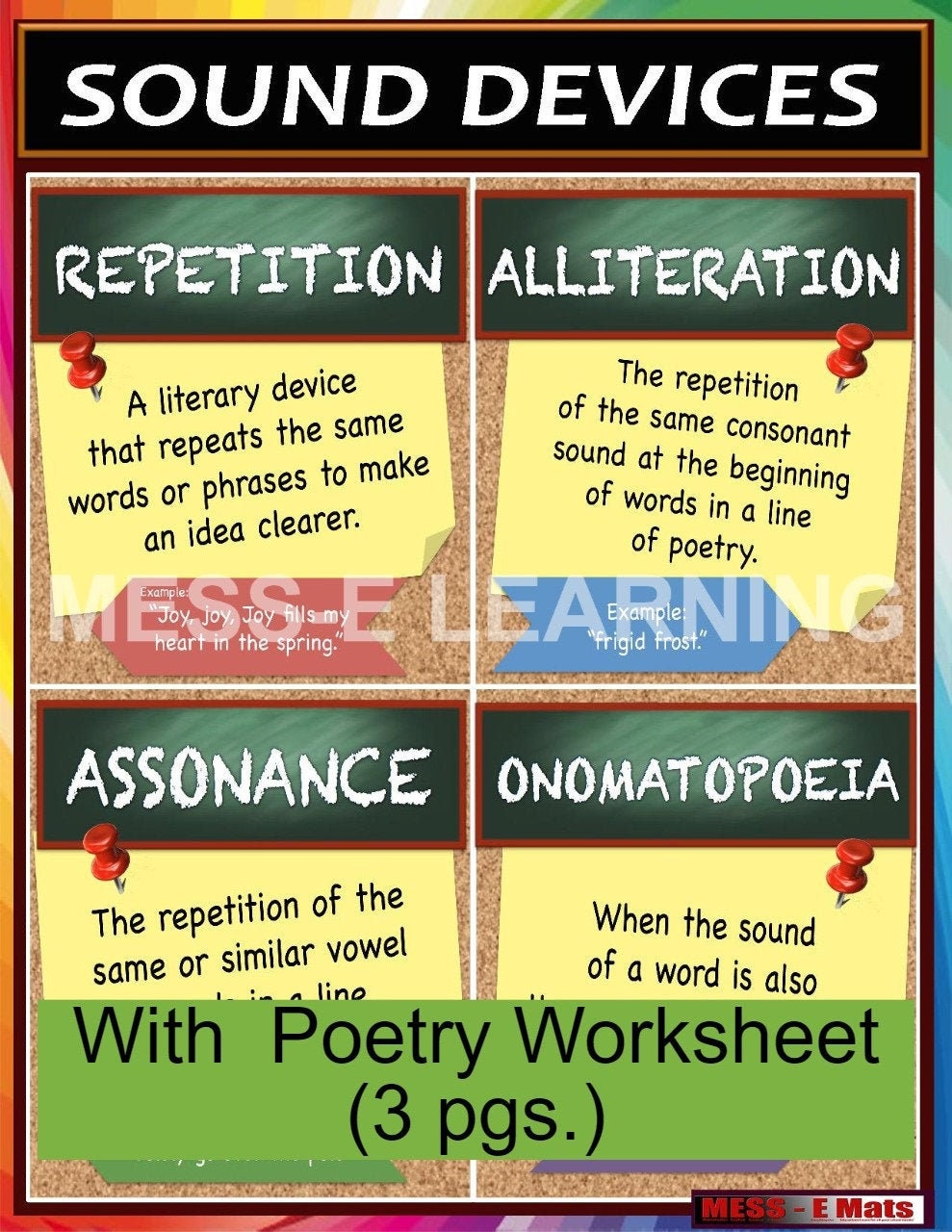 Literary Sound Devices Poster and Poetry Assignment Sheet/Worksheet, Sound  Devices Identification and Practice, Grades 10th - 10th, Ans. Key Intended For Sound Devices In Poetry Worksheet