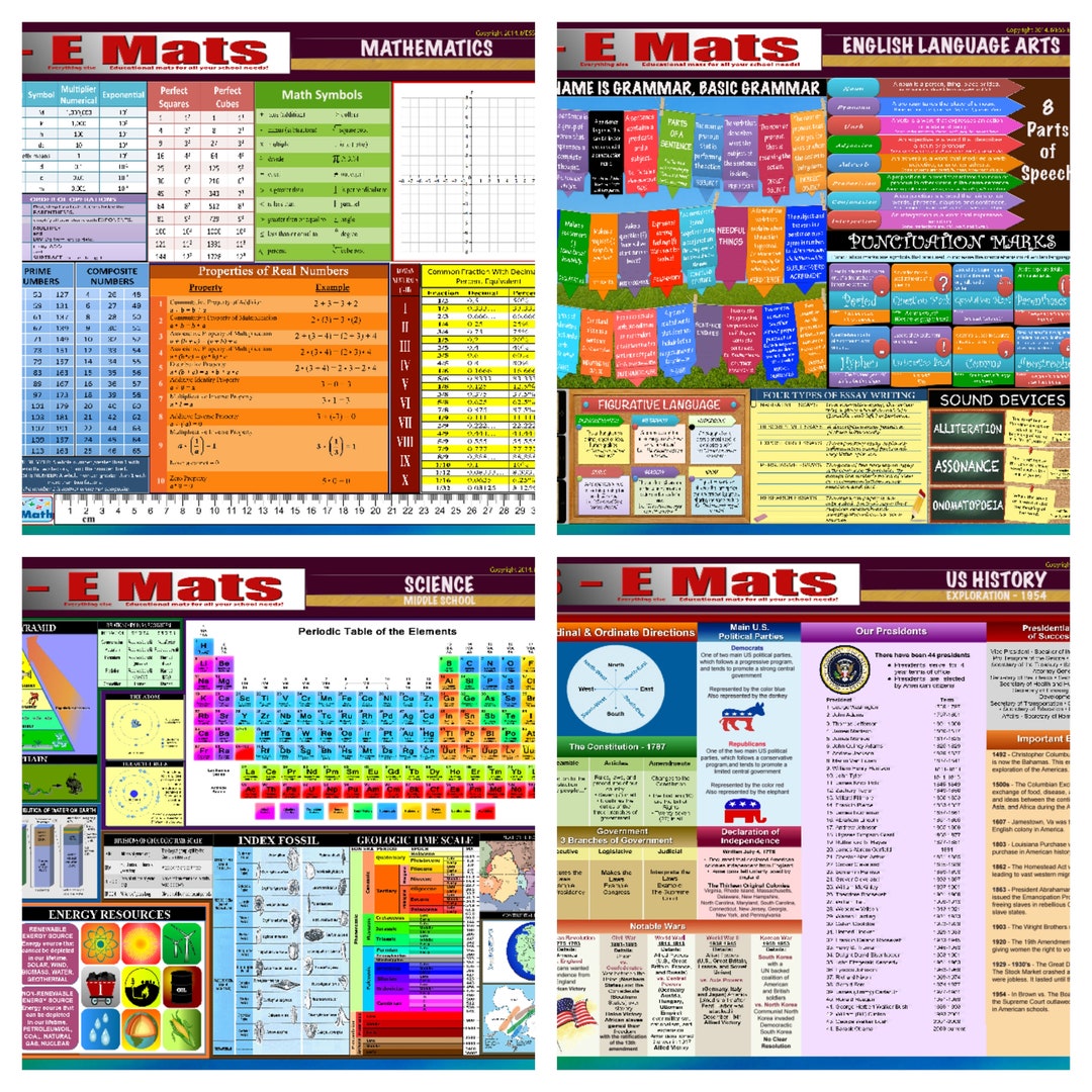 All 4 MESSE LEARNING MATS, Place Mats, Teaching Tool, Math, English