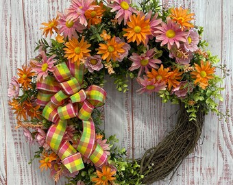 Spring Wreath, Wreath for Summer, Everyday Door Decor, Summer Wreath, Floral Summer Wreath, Gift Idea