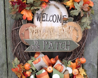 Fall Door Wreath, Autumn Wreath, Pumpkin Decor, Country Fall Wreath, Welcome Door Wreath, Fall Grapevine