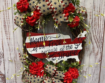 Patriotic Front Door Wreath,   Door Wreath for 4th of July,  Patriotic Door Decor,  Americana Front Porch Decor