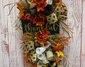 Fall Front Door Swag, Fall Floral Swag, Thanksgiving Decor, Thanksgiving Swag, Autumn Door Decor, Thankful Door Swag, Housewarming Gift