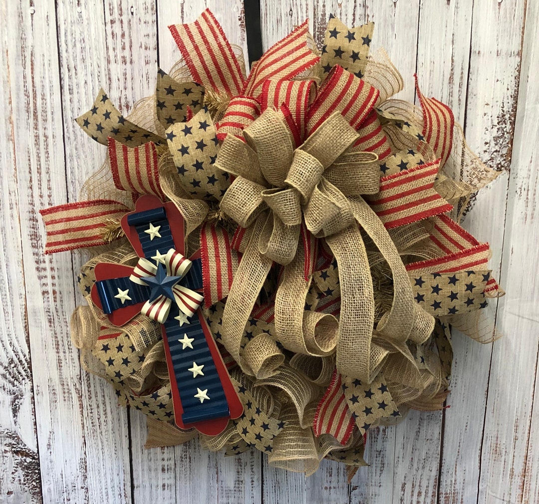 Patriotic Wreath for Front Door, Americana Wreath, Year Round Wreath ...
