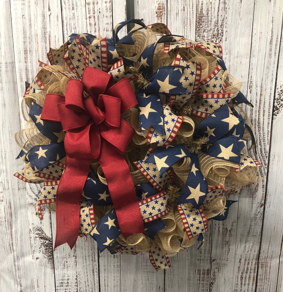 Patriotic Wreath for Front Door, Americana Wreath, Year Round Wreath
