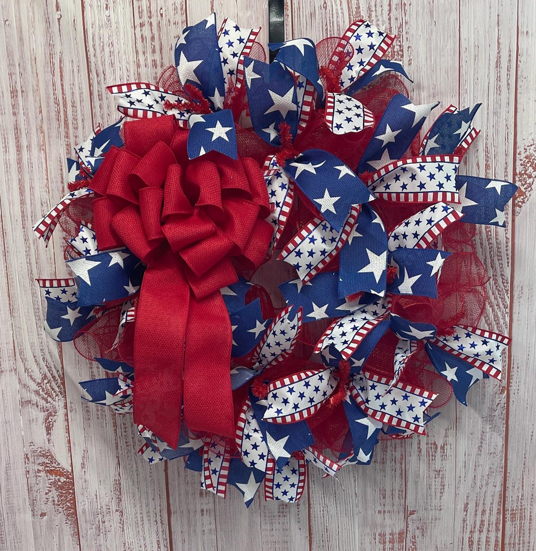 Patriotic Wreath for Front Door, Americana Wreath, Year Round Wreath ...