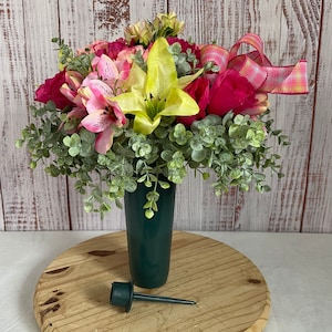 Memorial Day Cemetery Vase, Floral Cemetery, Cemetery Arrangement, Cemetery Flowers in Vase