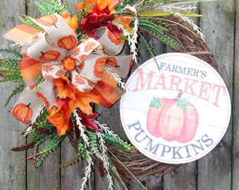 Fall Wreath, Fall Door Decor, Fall Pumpkin Wreath, Farmer's Market Decor, Autumn Front Door Wreath