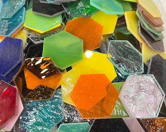 Pre-Cut Stained Glass Honeycomb/Hexagon Pieces Perfect for Stained Glass, Fusing, Mosaics and more!!