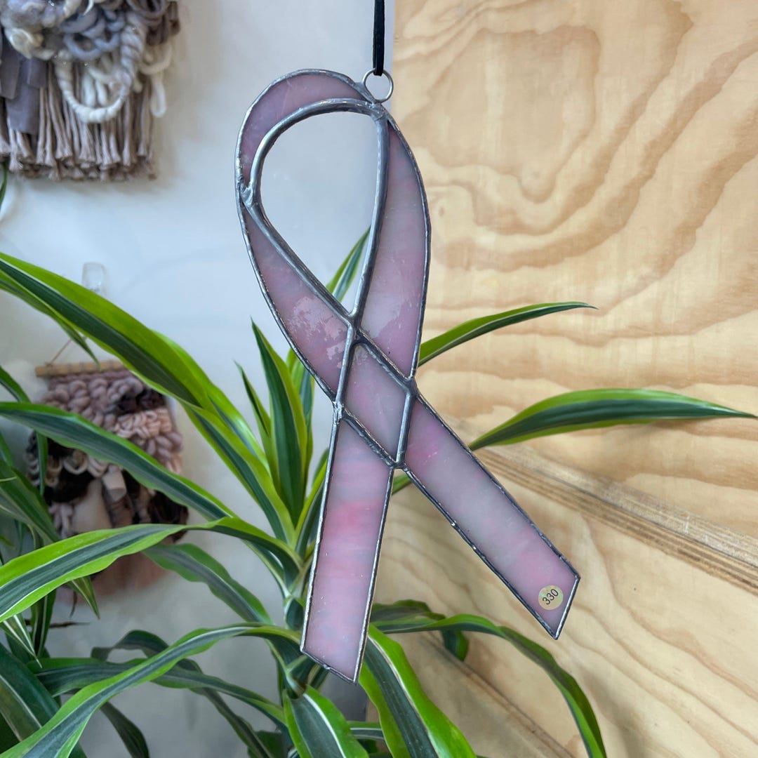 Stained Glass Pink Ribbon Window Hanging, Handmade Art - Etsy