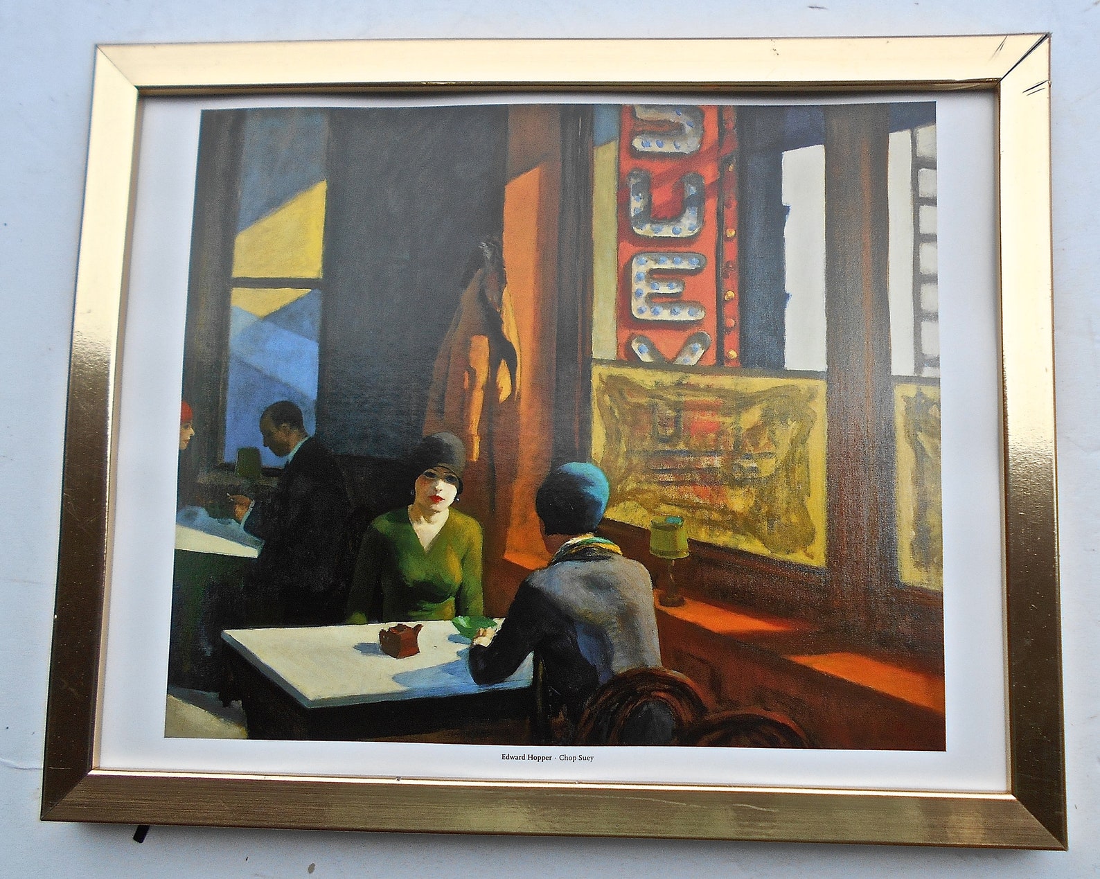 Framed Edward Hopper Print of Chop Suey 1929 in Gold Frame