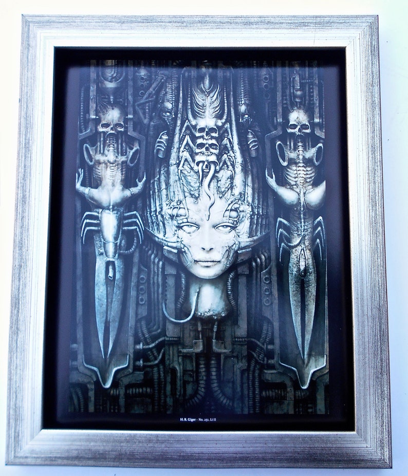 -16x13 Gothic Horror or Sci-Fi Art Made to Order H R Giger--Silver Framed Li Print Woman wSkulls