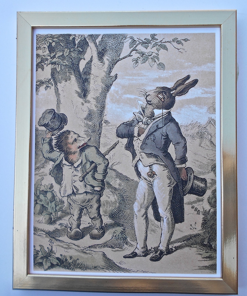Childrens Art-Gold Framed Hare and The Hedgehog Art 14 14 x 11 14 Ready to Hang on Your Walls