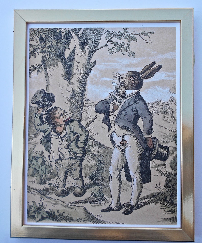 Childrens Art-Gold Framed Hare and The Hedgehog Art 14 14 x 11 14 Ready to Hang on Your Walls