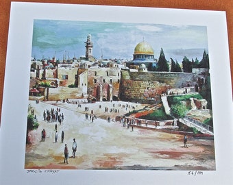 Kotel Landscape-Jewish Art -Israeli Art -Jacob Chayat  - 13 1/4 x 11 image Size Vintage  Signed Numbered  Ltd Ed Serigraph on Paper