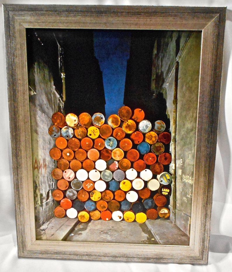 Christo and Jean Claude Silver Framed Wall of Drum Barrels Paris France Made to Order 15x12